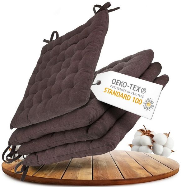 Gräfenstayn Stuhlkissen 4er Set Baumwoll Sitzkissen 40x40x5cm Haltebänder Indoor Outdoor, robustes Sitzkissen für Indoor & Outdoor, mit Haltebändern