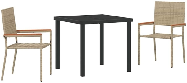 vidaXL Garten Essgruppe mit Kissen 3 pcs Beige Poly-Rattan 3379716