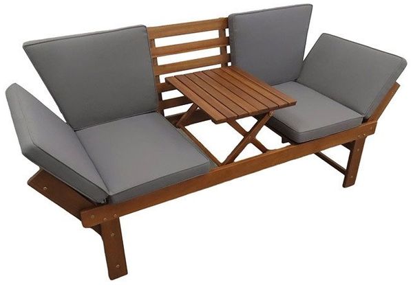 riess-ambiente Gartenbank MODULAR 200cm natur – FSC zertifiziertes Holz, klappbar, mit Tisch (Einzelartikel, 1-St), Outdoor-Sitzbank mit Liegefunktion – ideal für Garten & Terrasse
