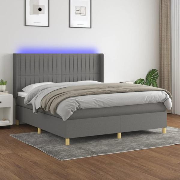 vidaXL Boxspringbett mit Matratze & LED Dunkelgrau 180x200 cm Stoff 3139054