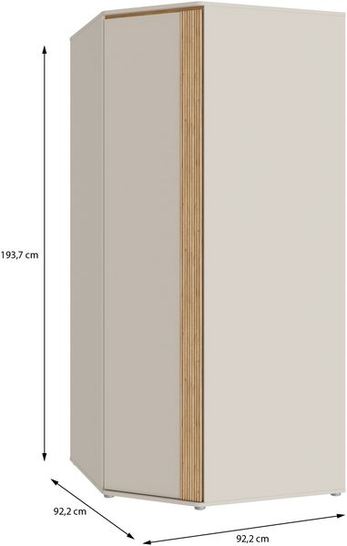 Forte WEXLIN Eckkleiderschrank 90 95, moderner Kleiderschrank mit Schranktür, Kinder- und Jugendzimmer, Kaschmir|Beige|Mauvella Eiche Holzdekor, 92,2 cm breit x 193,7 cm hoch x 92,2 cm tief Bild 6