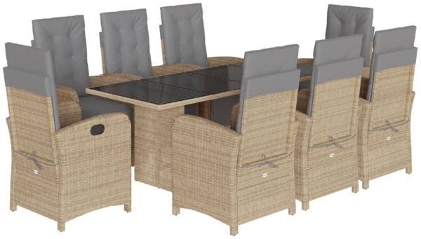 vidaXL 9-tlg. Garten-Essgruppe mit Kissen Beige Poly Rattan 3212497