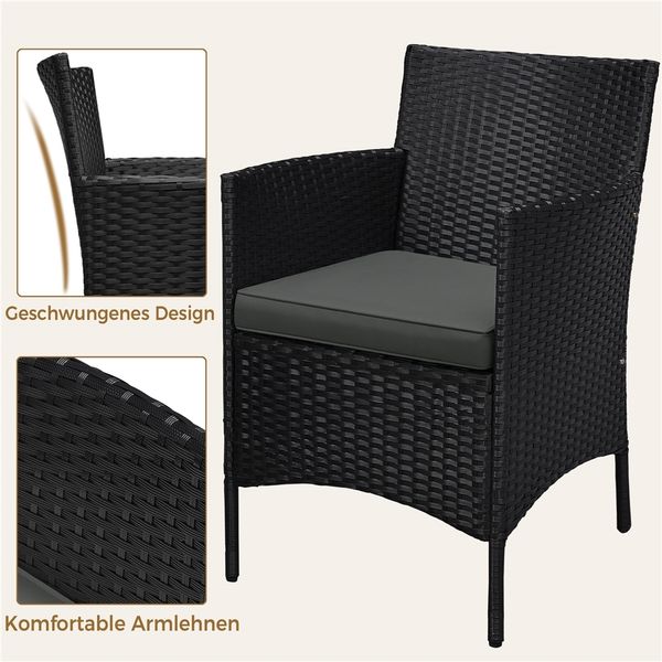 Yaheetech Balkonset, Gartenmöbel-Set 3-teilig. inkl. 2 Stühle mit Sitzkissen & Tisch, Schwarz & Grau Bild 7