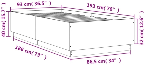 vidaXL Bettgestell Betongrau 90x190 cm Holzwerkstoff 3209754 Bild 9