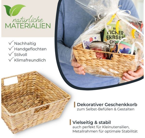 HMF Geschenketeller geflochten eckig 30 cm aus Wasserhyazinthe Flechtkorb