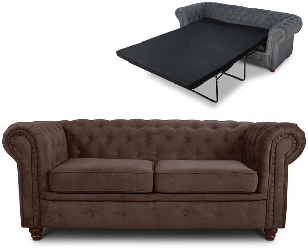 Schlafsofa Chesterfield Asti Bis 2-Sitzer, Sofa mit Schlaffunktion, Couch 2-er, Couchgarnitur, Sofagarnitur, Holzfüße - Glamour Design (Braun (Capri 45))