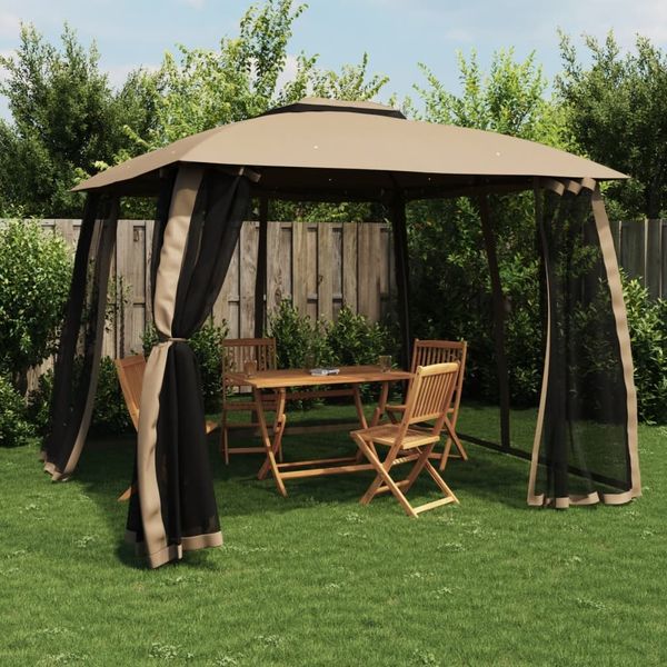 vidaXL Pavillon mit Doppeldach & Netzwänden Taupe 2,93x2,93 m Stahl 368450