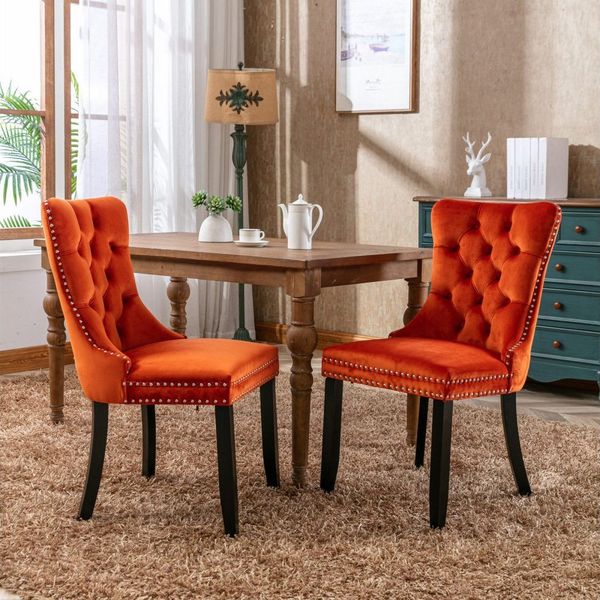 BBG Esszimmerstuhl 2er Set Esszimmerstühle Samt Chesterfield, bis 130 kg, French Style (Polsterstühle mit Knopfheftung & Ziernieten, Massivholz Rubberwood, 2 St), Hochlehner Dining Stuhl gepolstert