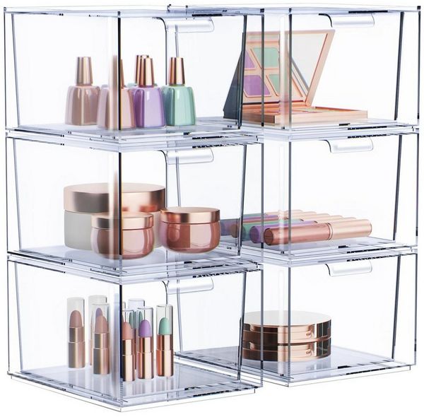 SURFOU Badorganizer Stapelbarer Make-up-Organizer 2/4/6er-Set Acryl-Organizer transparent (transparente Kunststoff-Aufbewahrungsboxen mit Griffen für Schminktisch, Unterschrank, Küchenschränke und Vorratskammer, 6 St, Schubladen-Aufbewahrungsbox), 20 *...