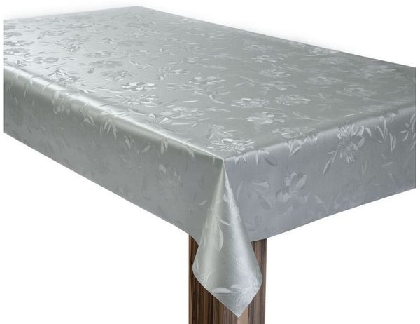 laro Tischdecke Wachstuchtischdecke Vintage Blumen Silber PVC Eckig