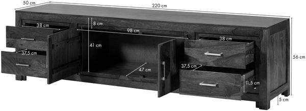 TV-Board Sheesham 220x50x56 braun lackiert METRO LIFE #140 Bild 5