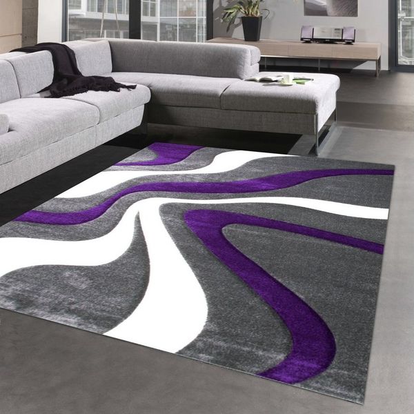 Carpetia Teppich Stylischer Teppich mit Wellenoptik, in lila grau& weiß, rechteckig