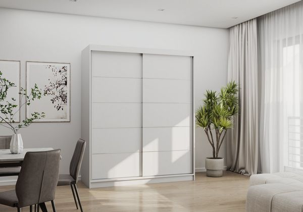 MOEBLO Schiebetürenschrank EVA 06 (Kleiderschrank mit silbernen Sprossen, Schwebetürenschrank 2-türig Schrank Garderobe Schiebtüren, Schlafzimmer Wohnzimmerschrank) (B x H x T): 160 x 195 x 61 cm