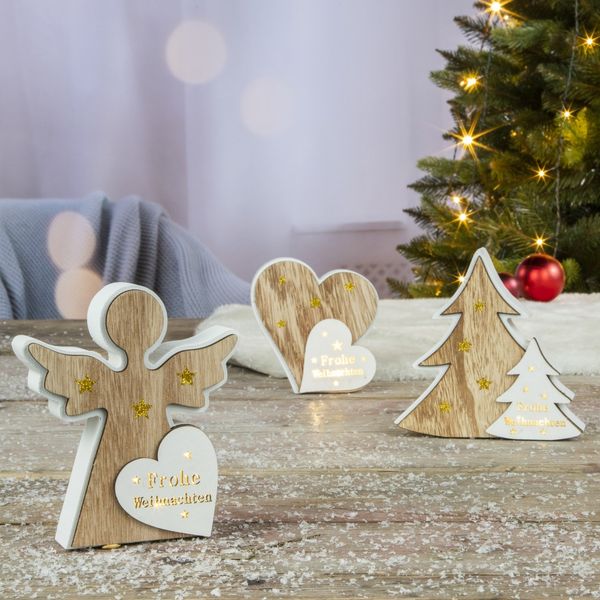 Weihnachts Deko Figur Aufsteller aus Holz mit Licht 14cm Herz