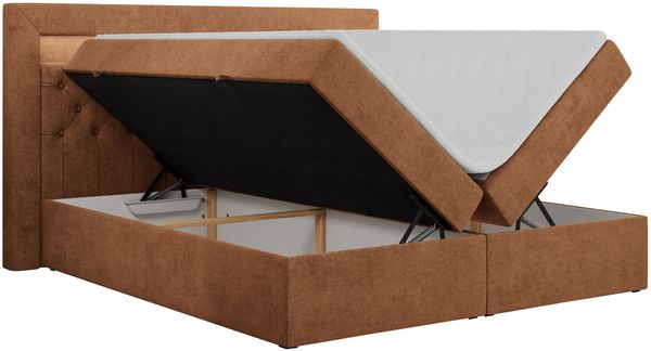 Boxspringbett - Doppelbett mit Multipocket-Matratze und LED - GOLD-6 - 180x200cm - Orange Stoff - H3 Bild 4