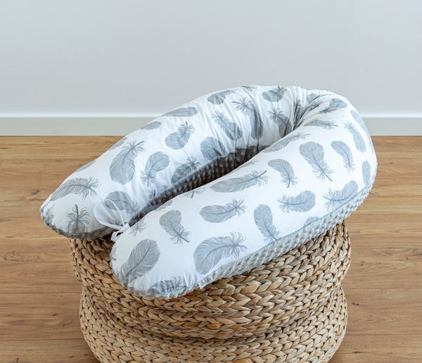 Loolay Seitenschläferkissen Feder WEIß Baumwolle/ MINKY Grau Schwangerschaftskissen M/L o. L/XL, WEICH oder EPS Kügelchen Füllung, 170 oder 190 cm SIZE-Standard, Stillkissen + Kissenbezug abnehmbar mit Reißverschluss!, LOOLAY® 100% Europäische Stoffe u...
