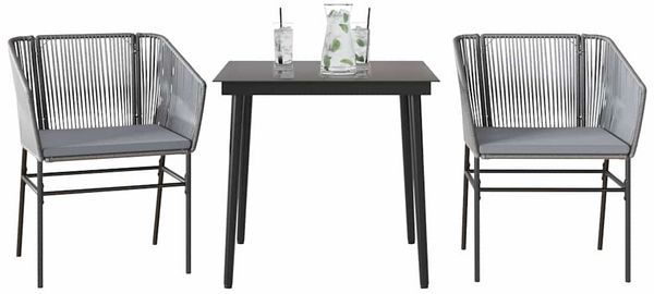 vidaXL 3-tlg. Garten-Essgruppe mit Kissen Grau Poly Rattan Glas 3334527