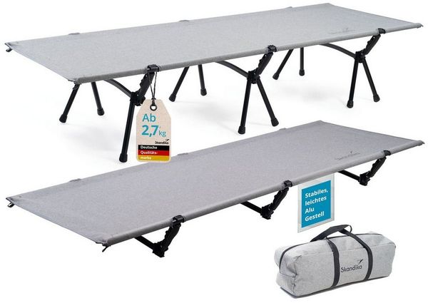 Skandika Campingliege Svalig, Feldbett klappbar, 192x66 cm, Tragetasche, Gewicht 3,5 kg abnehmbare Füße, verstellbare Höhe, 150 kg belastbar