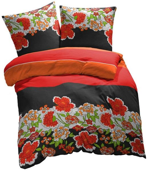 etérea Himmlische Qualität Bettwäsche etérea Baumwolle Bettwäsche Clemens Blumen Rot und, Baumwolle, 2 teilig