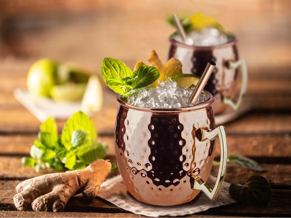 Cocktail-Set MOSCOW MULE 2x Becher, Kupfer glänzend inkl. Strohhalme