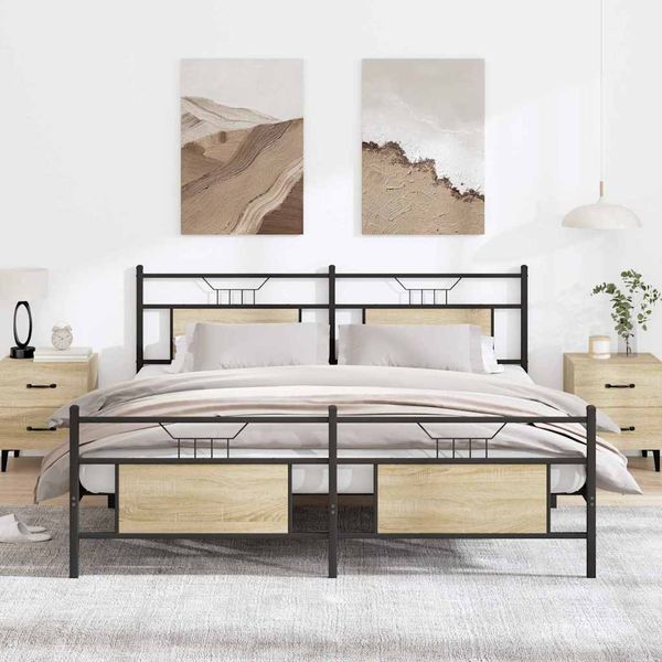 vidaXL Metallbett ohne Matratze Sonoma-Eiche 180x200 cm 3325098
