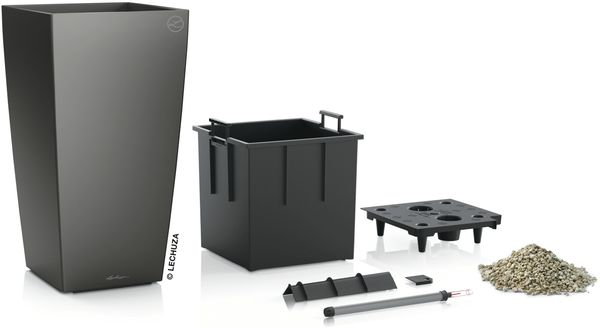 LECHUZA-Pflanzgefäß CUBICO Premium 40 Anthrazit Metallic | Pflanzgefäß mit Bewässerungssystem, Wasserstandsanzeiger und Pflanzeinsatz | Metallic-Oberfläche | 39,5 x 39,5 x 75,5 cm | 18194 Bild 2