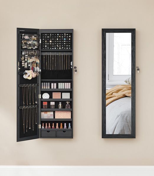 Songmics 'JJC093B01' Schmuckschrank mit Spiegel, Holz, schwarz, 37 x 10 x 120 cm