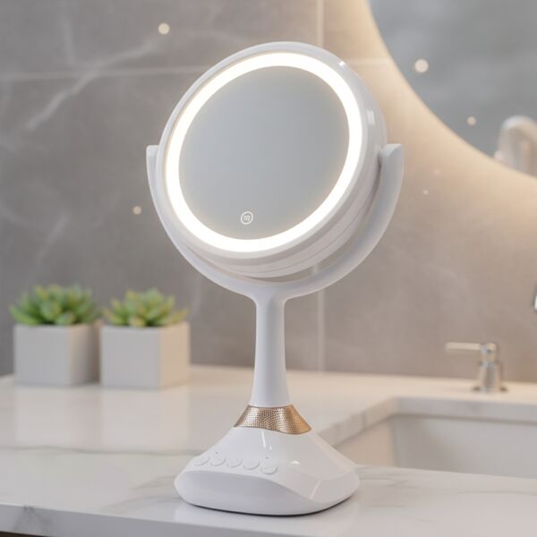 Kosmetikspiegel 1- und 5-fach Vergrößerung LED Beleuchtung Bluetoothlautsprecher Rasierspiegel Spiegel Badezimmer Tischspiegel Beleuchtet Schminkspiegel Handy