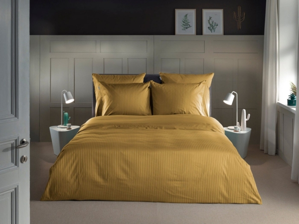 Heckett and Lane Banda Bettwäsche 135 Amber Gold Bettwäsche 1 x Bettbezug 135x200 + 1 x Kopfkissenbezug 80x80 Amber-Gold Gestreift goldfarben