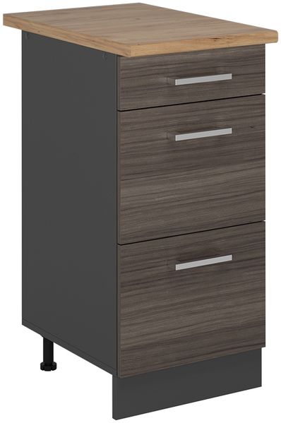 Küchenunterschrank R-Line Edelgrau 40 cm mit Schubladen, AP Eiche Vicco
