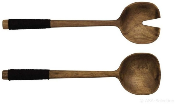 ASA Selection wood Salatbesteck, 2-tlg, mit schwarzem Nylongriff, Salat Besteck, Salatgabel, Akazienholz, 93922970