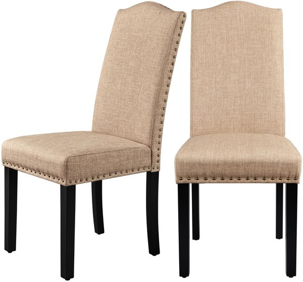 Yaheetech Esszimmerstühle 2er Set Küchenstuhl mit Hoher Rückenlehne Moderne Stühle für Küche und Esszimmer, Beine aus Massivholz, gepolsterte Sitzfläche aus Leinen bis 136 kg Belastbar, Khaki