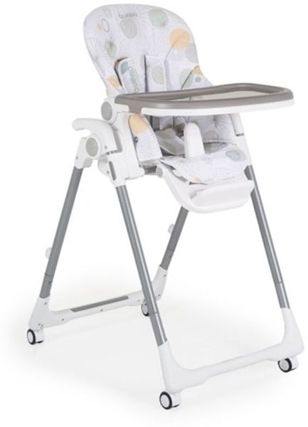 Moni Kinderhochstuhl Bueno faltbar mehrfach verstellbar Doppeltablett Räder Gurt grau
