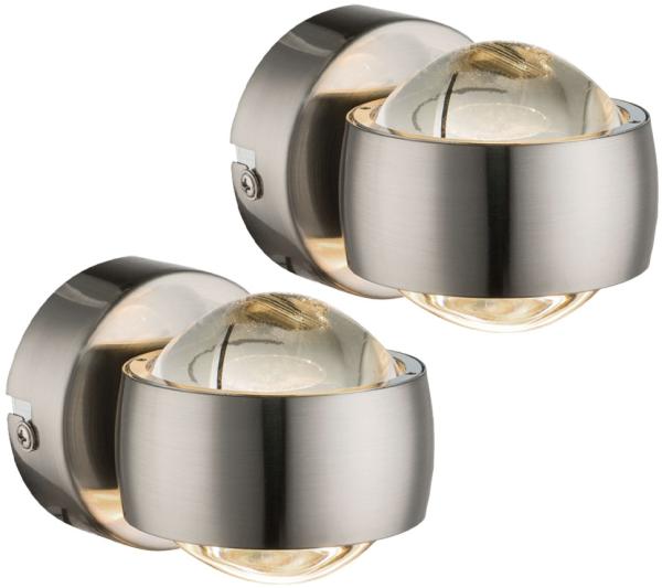 2er Set LED Wandleuchte, Up & Down, Glas, klar, silber, T 10 cm