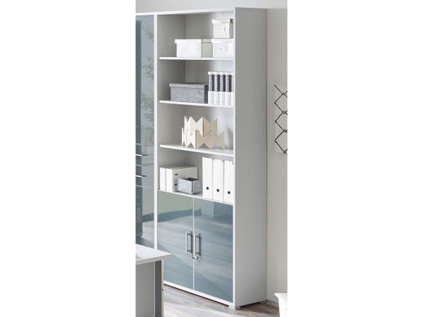 Aktenschrank >Olivia< in lichtgrau aus Glas - 79x220x35cm (BxHxT)