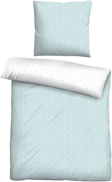 biberna Seersucker Bettwäsche 0026750 GEOMETRIE, türkis, 1x 155x220 cm + 1x 80x80 cm