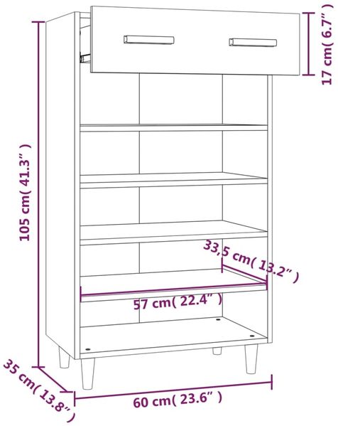 vidaXL Schuhschrank Betongrau 60x35x105 cm Holzwerkstoff 812784 Bild 9