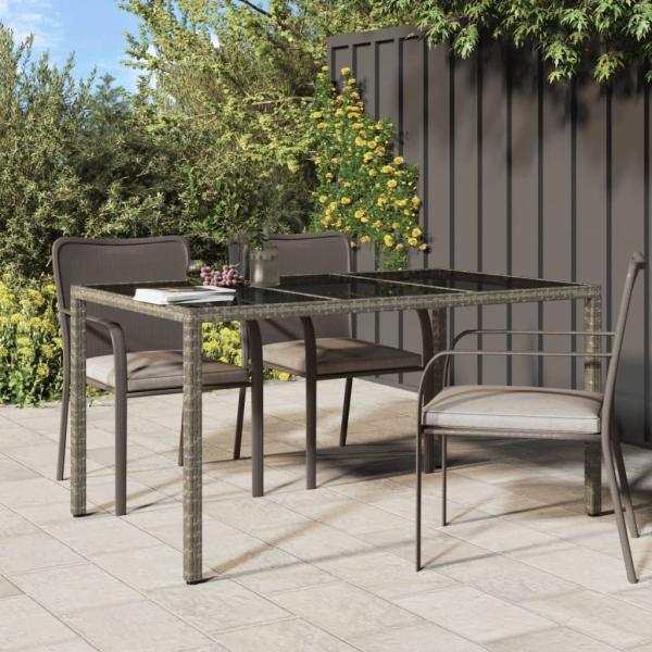 vidaXL Gartentisch 150x90x75 cm Hartglas und Poly Rattan Grau 316708