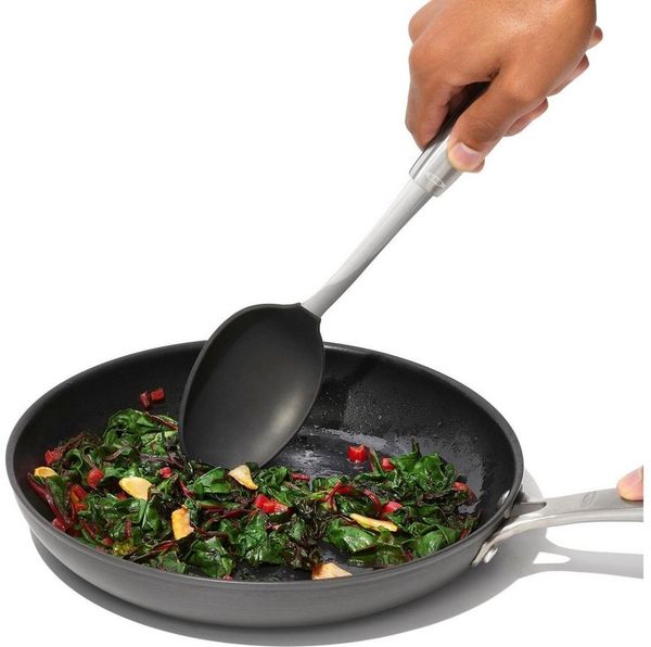 OXO Good Grips Kochlöffel OXO Steel Kochlöffel aus Silikon, mi Kopf aus hitzebeständigem Silikon