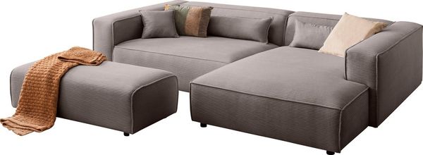 LeGer Home by Lena Gercke Ecksofa PIARA XXL, L-Form, Schlaffunktion, Cord, Leinenoptik o. Strukturstoff, Hocker stellbar zum Schlafsofa (Krokodilverbinder), tiefe Sitzfläche