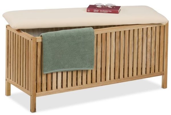 Relaxdays Wäschetruhe aus Walnussholz mit Sitz