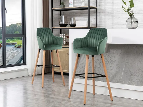 Vente-unique - ELEANA Barhocker SamtStoff Grün - B 52 cm x H 98 cm x L 47 cm