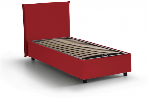 Dmora Einzelbett Astor, Bettkasten mit Stoffbezug, 100 % Made in Italy, seitliche Öffnung, inklusive Matratze 80 x 190 cm, Rot Bild 4