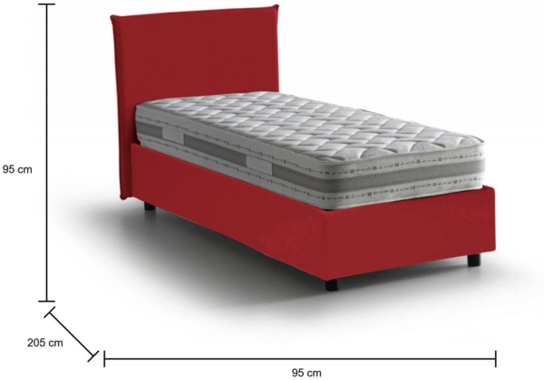 Dmora Einzelbett Astor, Bettkasten mit Stoffbezug, 100 % Made in Italy, seitliche Öffnung, inklusive Matratze 80 x 190 cm, Rot Bild 3