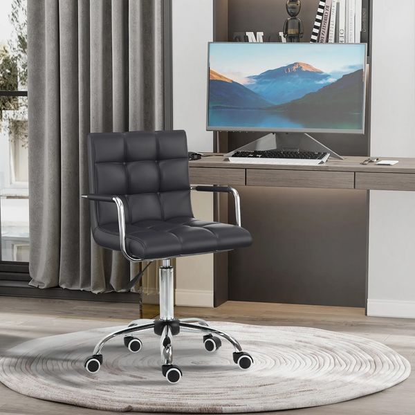 Drehstuhl Sitzhöhe 46-61 cm, Schwarz, gepolstert mit PVC-Bezug