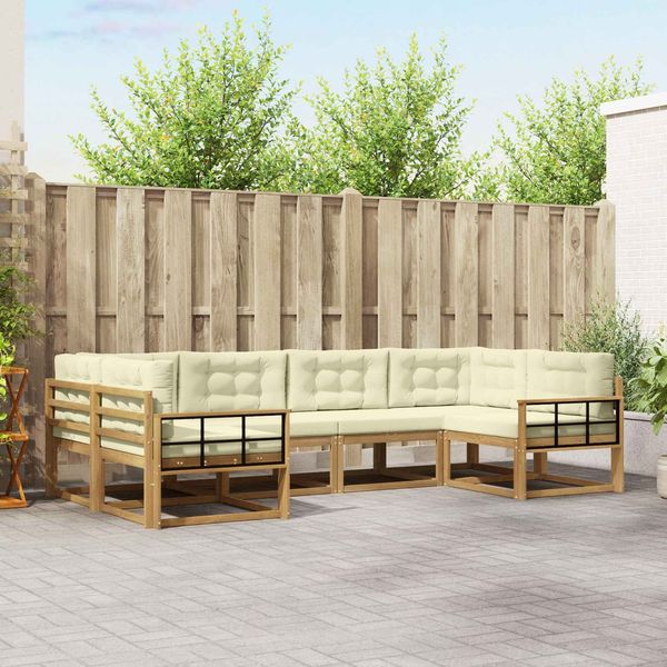 vidaXL Outdoor-Sofagarnitur mit Kissen 6 pcs Weiß und Creme 3386944