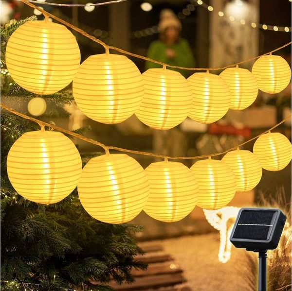 Salcar LED-Lichterkette LED Lichterkette Lampion Außen, Solar-, Batterie-, Steckdosen-Betrieb, 20-flammig, 5M 20 LED-Lampions, 8 Modi, Solarbetrieb