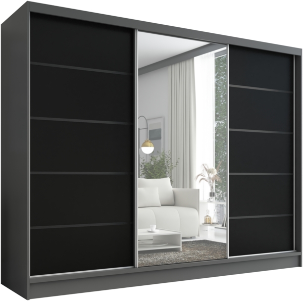 A&J MöbelLand Schwebetürenschrank AURELIA, Graphit, Schwarz, Leiste: Schwarz