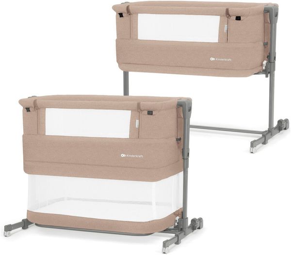 Kinderkraft NESTE GROW 3 in 1 Babybett, Beistellbett baby, Kinderbett ab Geburt für 2 Jahre, mit Matratze Transporttasche Rollen, Höhenverstellung in 5 Stufen, verstellbaren Matratzenwinkel, Beige