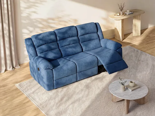 Vente-unique - BUROLO Sofa Stoff Blau - B 95 cm x H 103 cm x L 199 cm